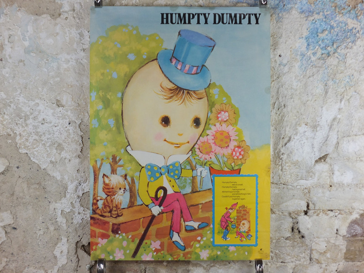 1970s Humpty Dumpty Nursery Poster, Vintage nursery rhyme, from Rustcraft greeting cards, wall art decor