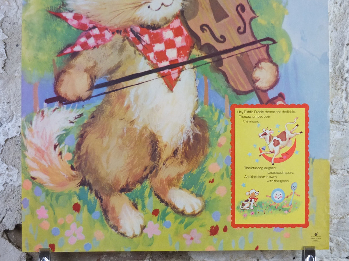 1970s Hey Diddle Diddle Nursery Poster, Vintage nursery rhyme, from Rustcraft greeting cards, wall art decor
