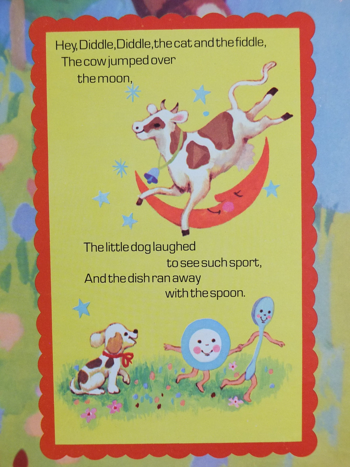 1970s Hey Diddle Diddle Nursery Poster, Vintage nursery rhyme, from Rustcraft greeting cards, wall art decor