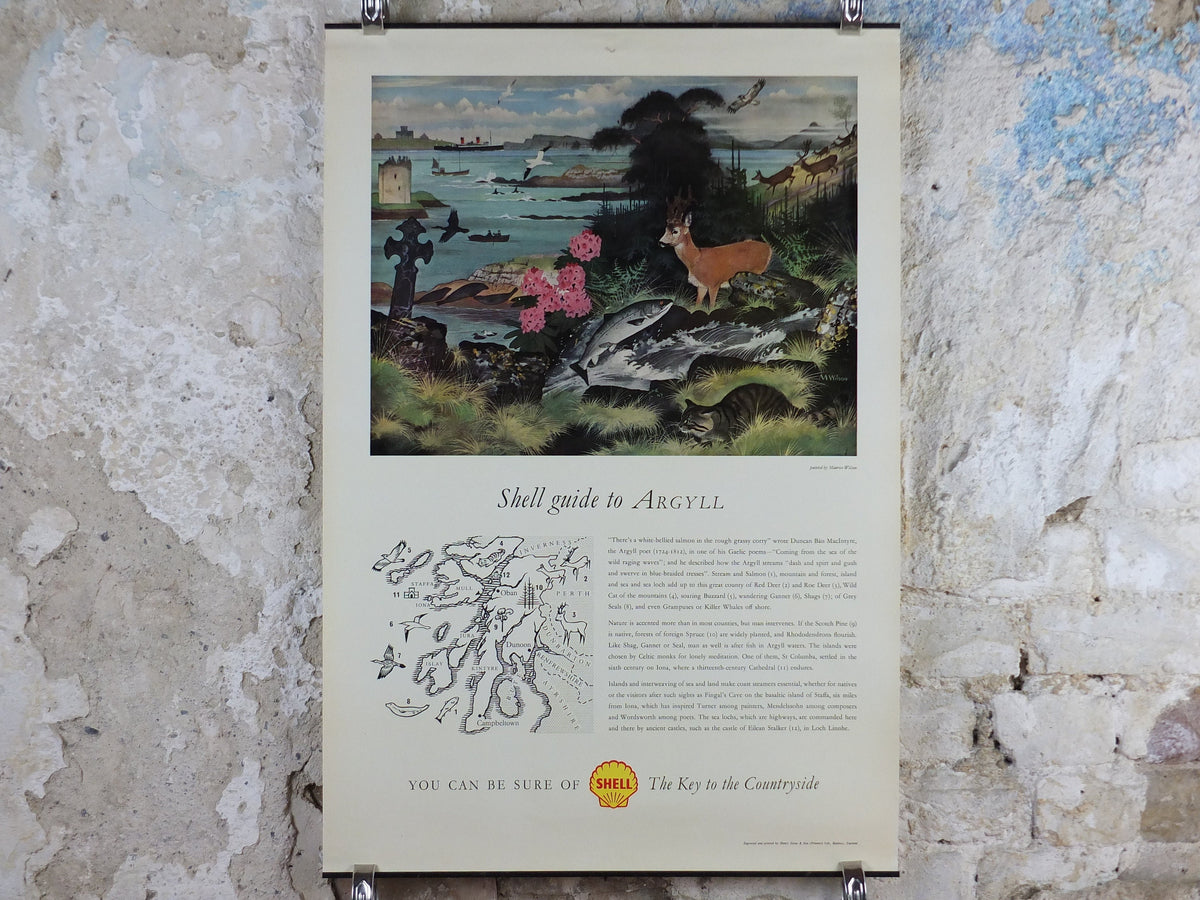 Shell Guide to Argyll Poster, Scotland by Maurice Wilson 1950s vintage, The Key to the Countryside, educational wall art and decor