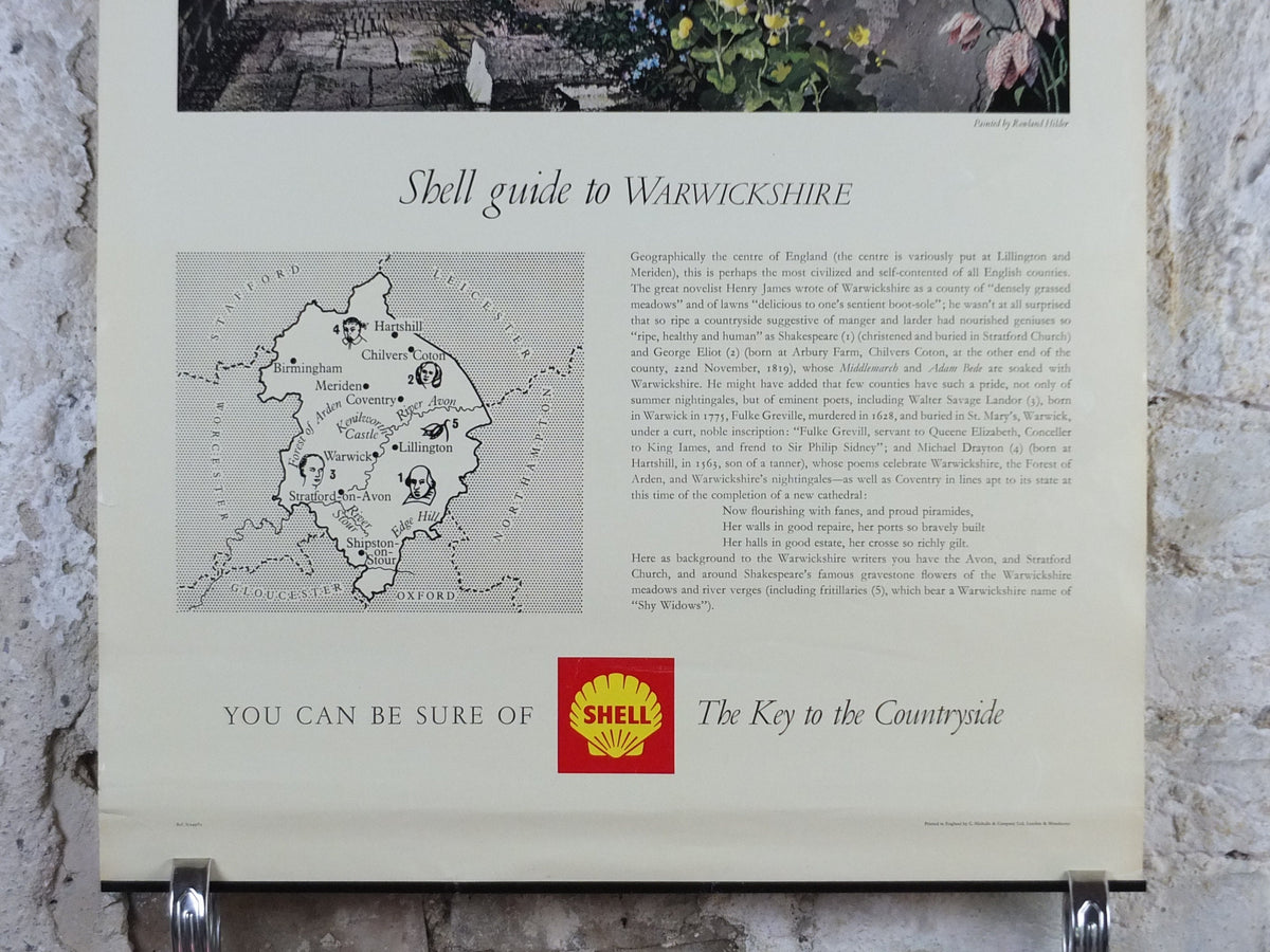 Shell Guide to Warwickshire Poster, England by Rowland Hilder 1950s vintage, The Key to the Countryside, educational wall art and decor