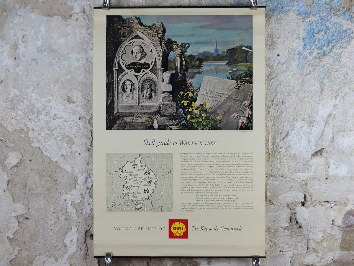 Shell Guide to Warwickshire Poster, England by Rowland Hilder 1950s vintage, The Key to the Countryside, educational wall art and decor