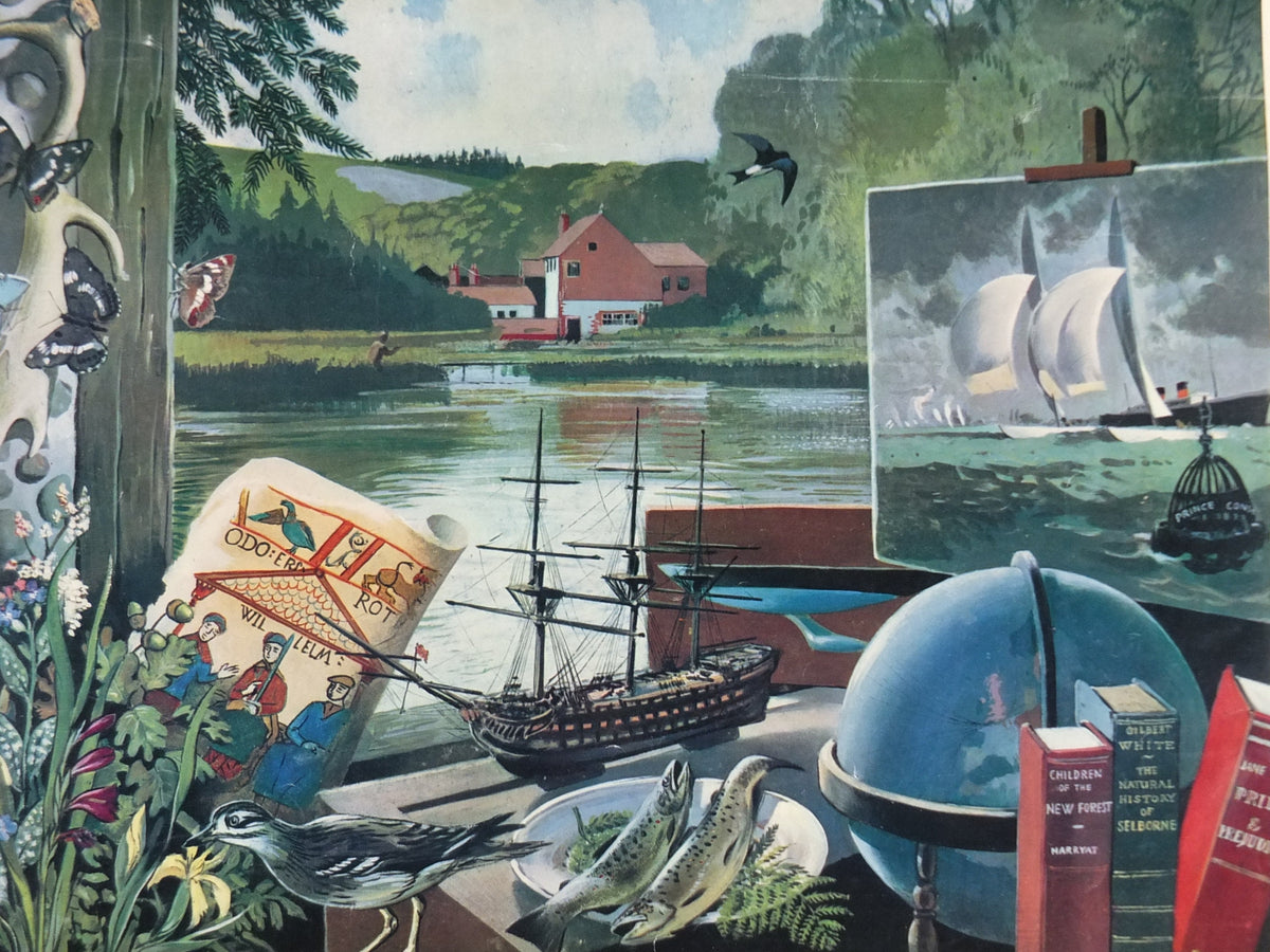 Shell Guide to Hampshire Poster, England by Keith Shackleton 1950s vintage, The Key to the Countryside, educational wall art and decor