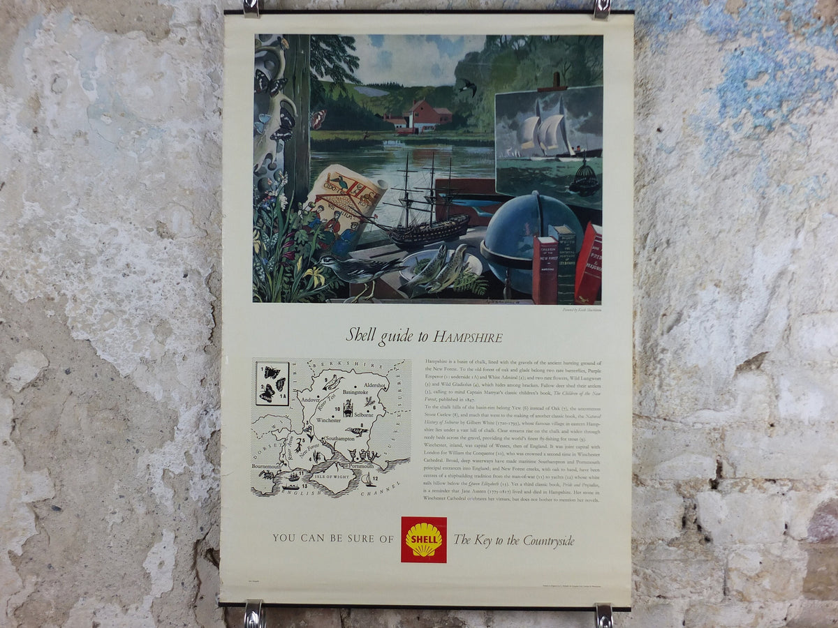 Shell Guide to Hampshire Poster, England by Keith Shackleton 1950s vintage, The Key to the Countryside, educational wall art and decor