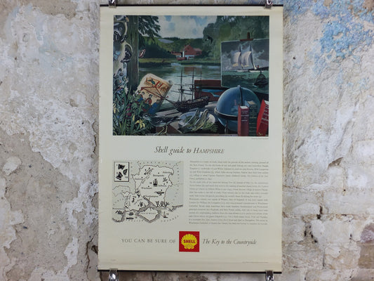 Shell Guide to Hampshire Poster, England by Keith Shackleton 1950s vintage, The Key to the Countryside, educational wall art and decor