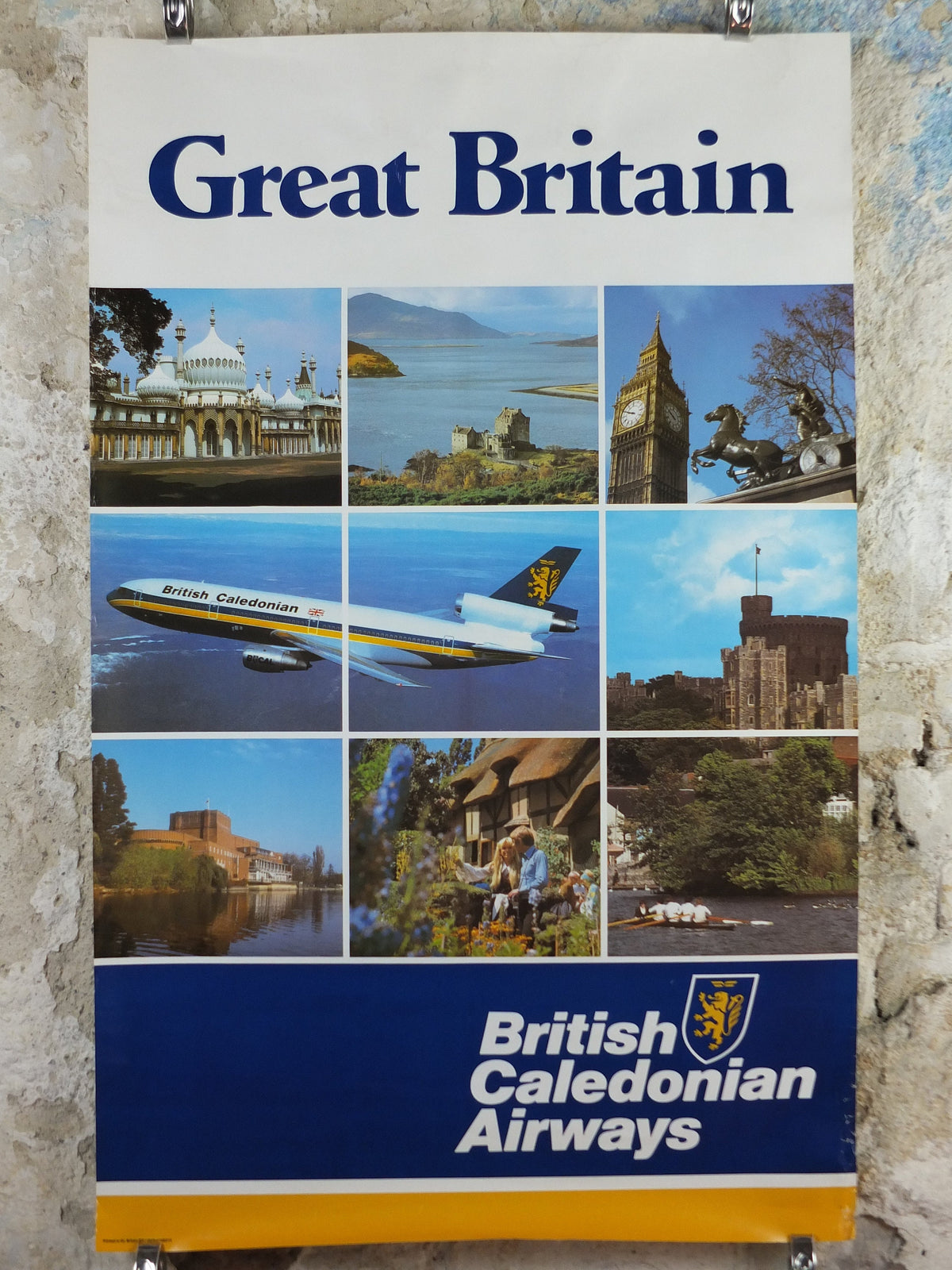 1970s British Caledonian Airways Poster, Great Britain, McDonnell Douglas DC 10, Aviation, travel wall art decor