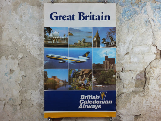 1970s British Caledonian Airways Poster, Great Britain, McDonnell Douglas DC 10, Aviation, travel wall art decor