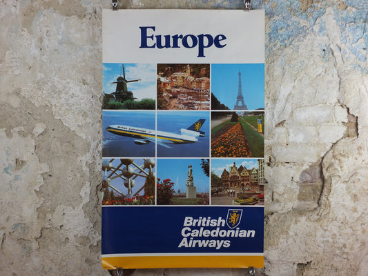 1970s British Caledonian Airways Poster, Europe, McDonnell Douglas DC 10, Aviation, travel wall art decor