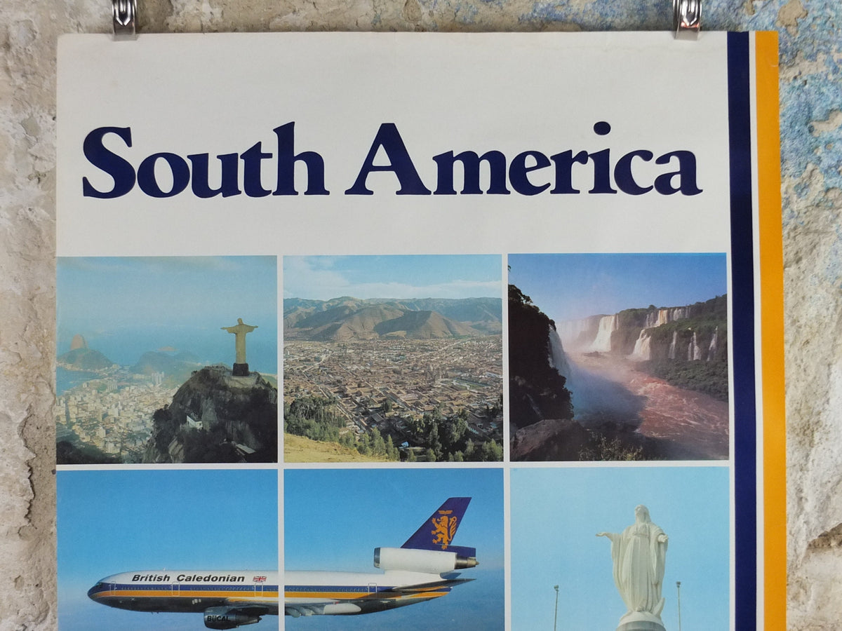 1970s British Caledonian Airways Poster, South America, McDonnell Douglas DC 10, Aviation, travel wall art decor