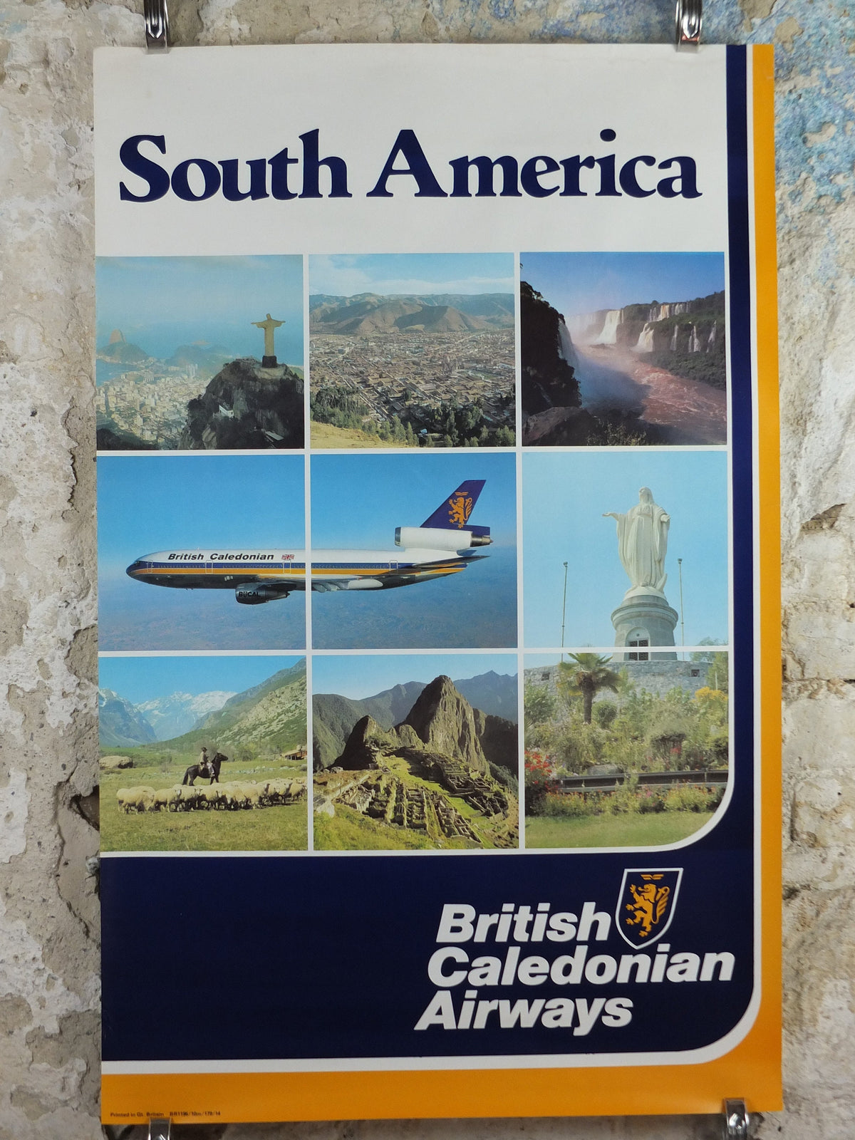 1970s British Caledonian Airways Poster, South America, McDonnell Douglas DC 10, Aviation, travel wall art decor