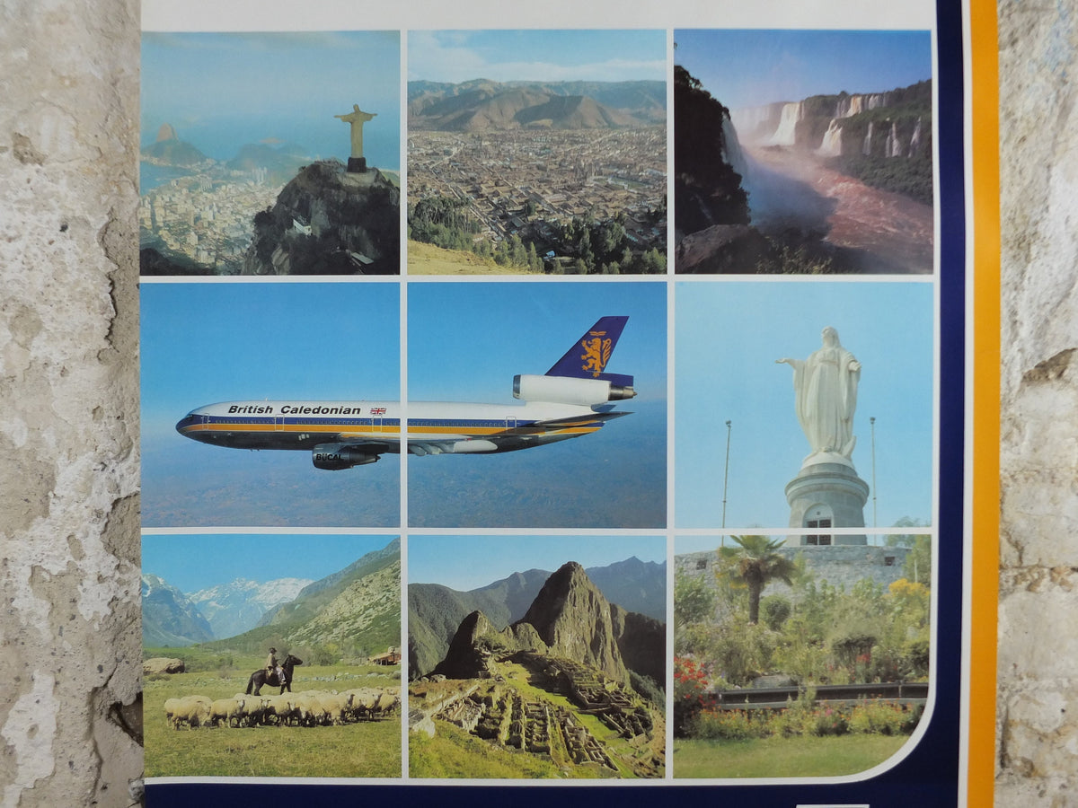 1970s British Caledonian Airways Poster, South America, McDonnell Douglas DC 10, Aviation, travel wall art decor