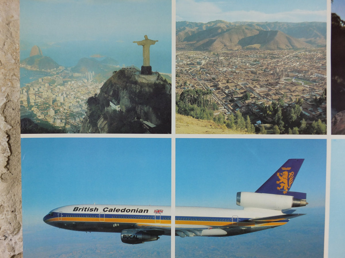 1970s British Caledonian Airways Poster, South America, McDonnell Douglas DC 10, Aviation, travel wall art decor