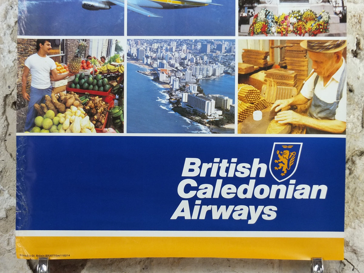 1970s British Caledonian Airways Poster, Caribbean - Puerto Rico, McDonnell Douglas DC 10, Aviation, travel wall art decor