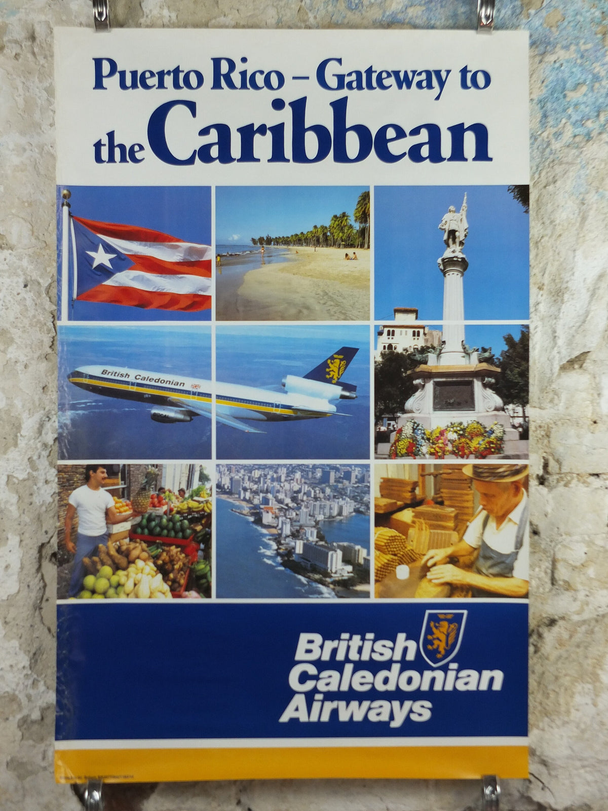 1970s British Caledonian Airways Poster, Caribbean - Puerto Rico, McDonnell Douglas DC 10, Aviation, travel wall art decor