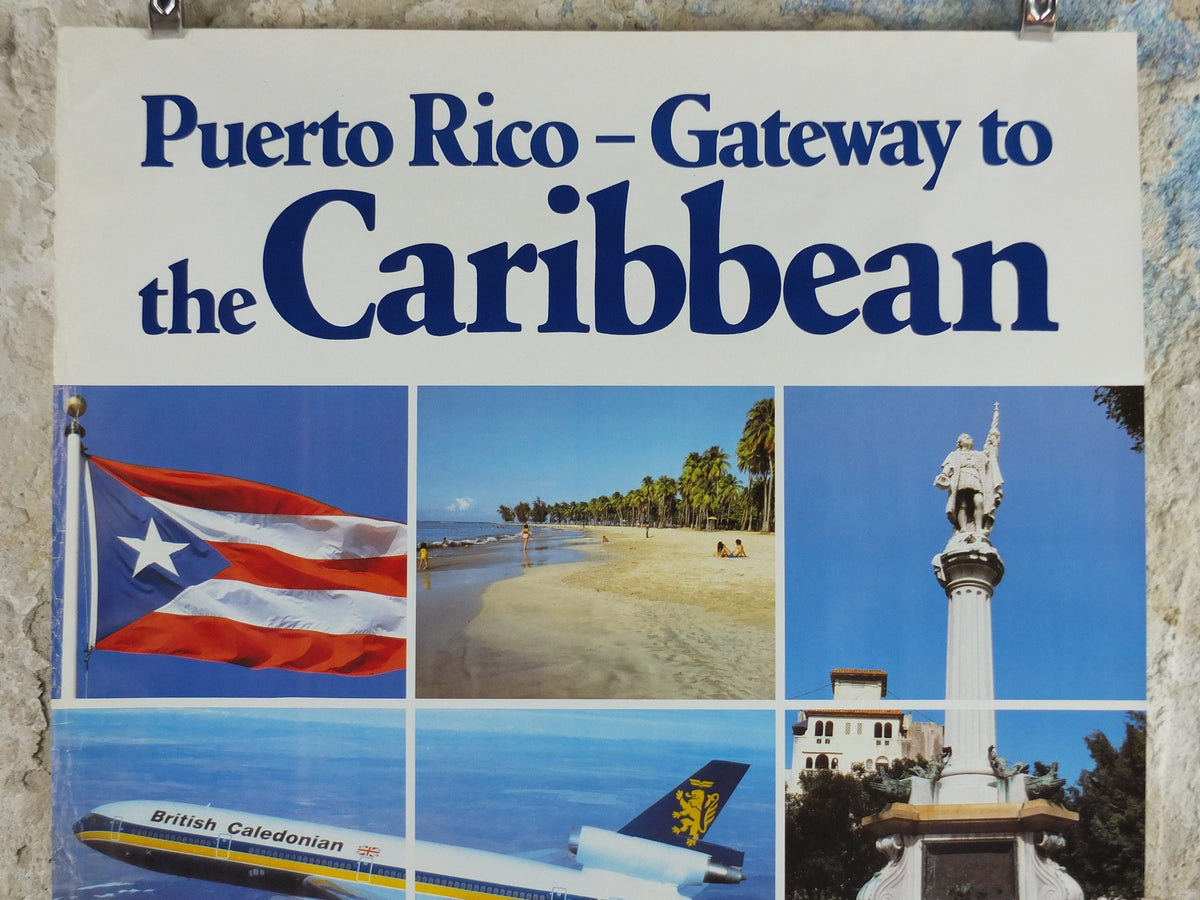 1970s British Caledonian Airways Poster, Caribbean - Puerto Rico, McDonnell Douglas DC 10, Aviation, travel wall art decor