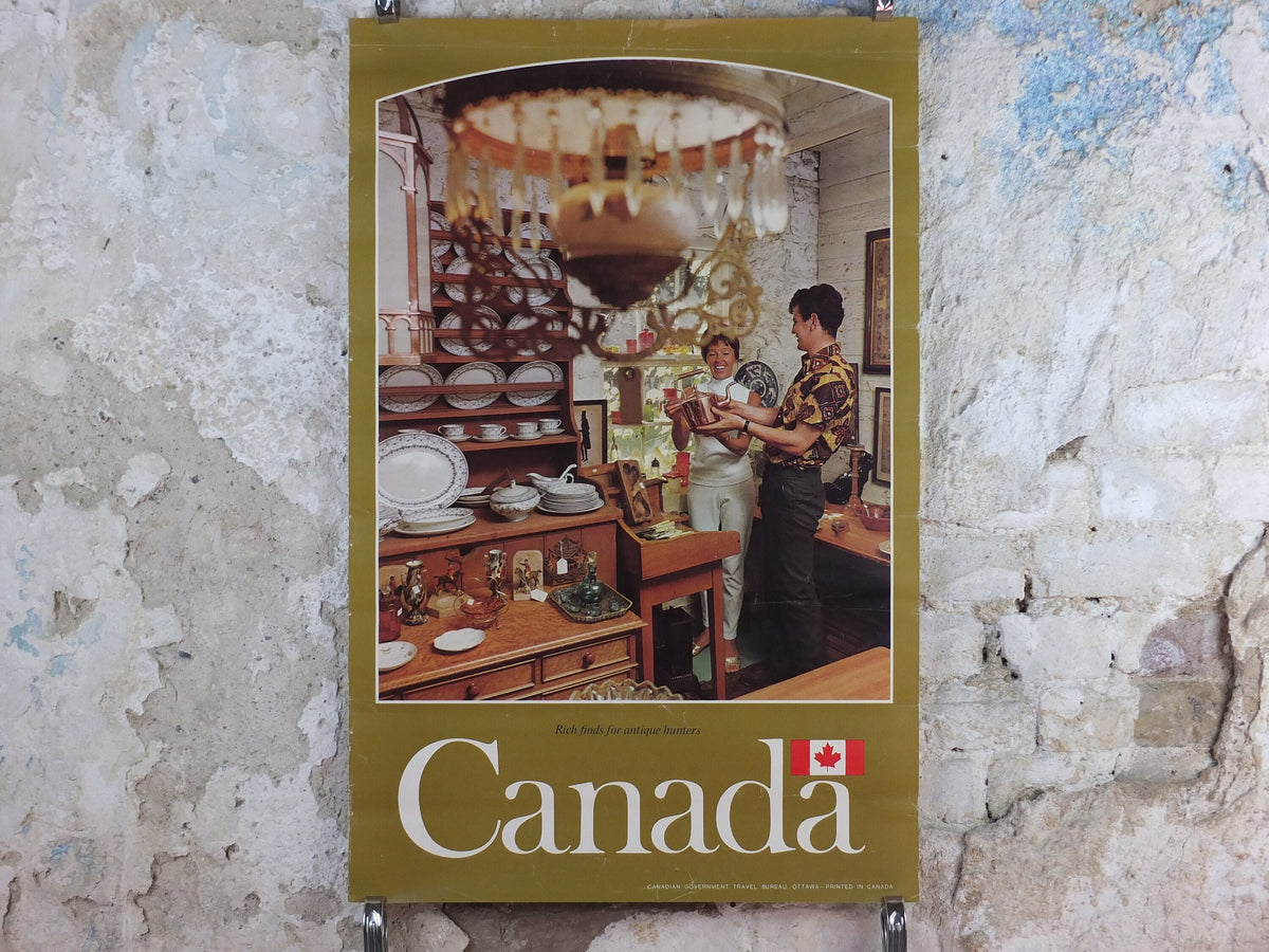 1970s Canada Antiques Poster, from Canadian Government Travel Bureau, tourism vacation wall art decor