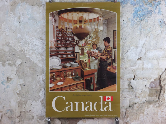1970s Canada Antiques Poster, from Canadian Government Travel Bureau, tourism vacation wall art decor