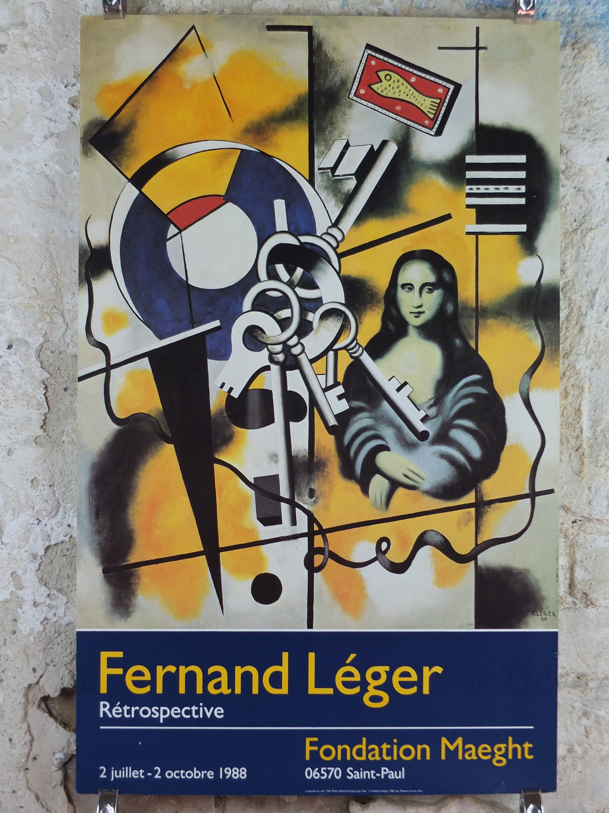 1988 Fernand Leger Poster, Mona Lisa with Keys, Retrospective, Fondation Maeght, Cubism and Modernism, gallery exhibition, wall art decor