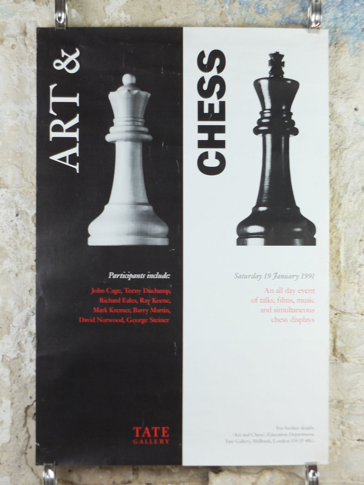 1991 Art and Chess Poster, Tate Gallery London, Black King White Queen, art gallery exhibition, wall art decor