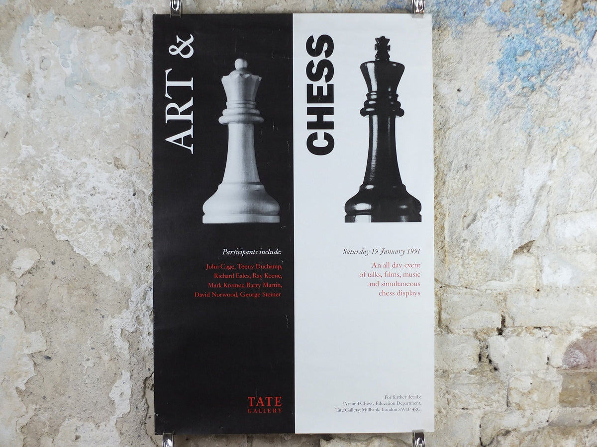 1991 Art and Chess Poster, Tate Gallery London, Black King White Queen, art gallery exhibition, wall art decor
