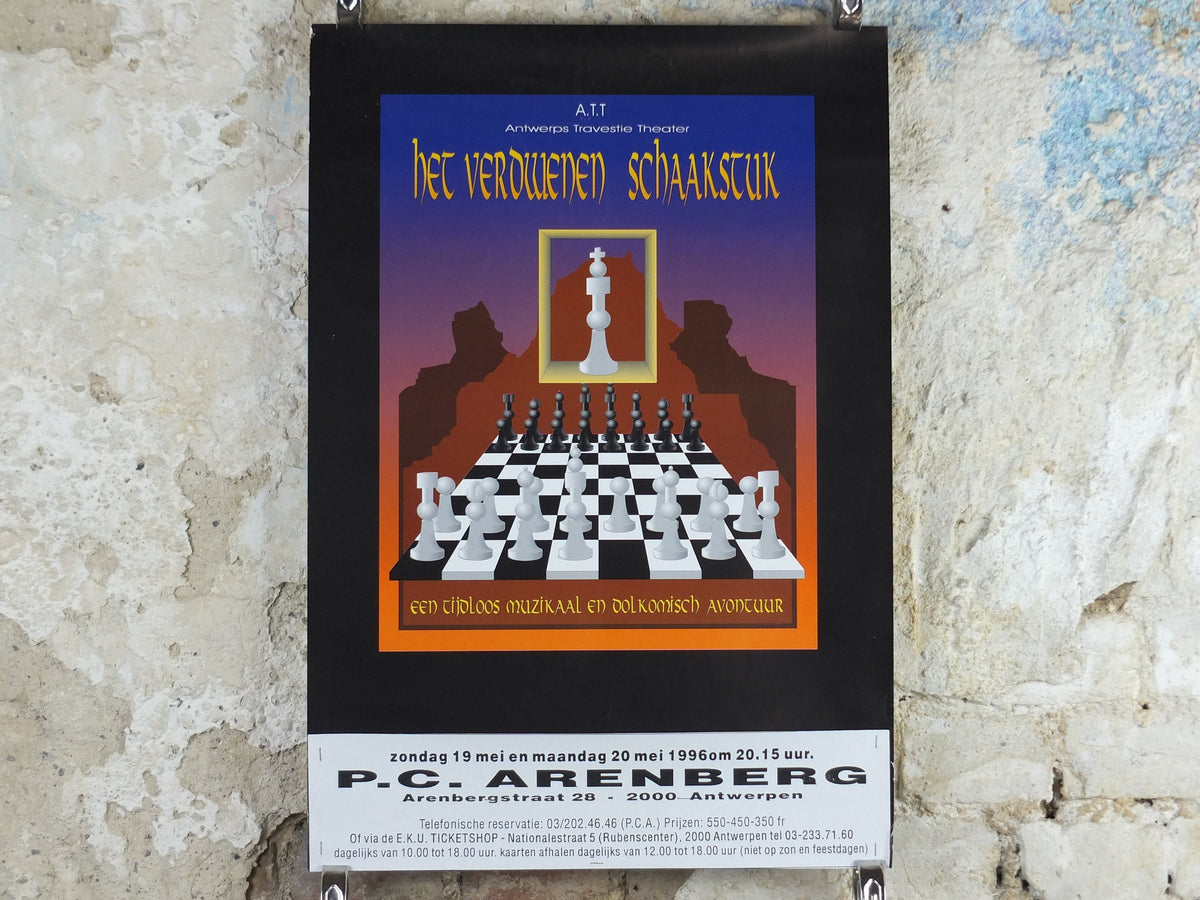 1996 Chess Theatre Poster, "The Missing Chess Piece" or "Het Verdwenen Schaastuk", chessboard, film cinema memorabila, wall art decor