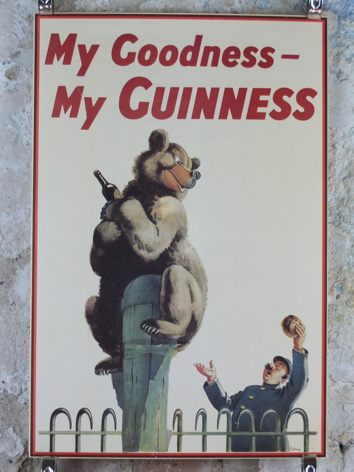 Vintage Guinness Poster, My Goodness My Guinness, from Guinness Museum, bear and zookeeper, 1936 Wall art by Gilroy retro decor