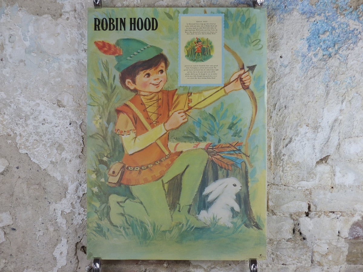 1970s Robin Hood Nursery Poster, Vintage nursery rhyme, from Rustcraft greeting cards, wall art decor