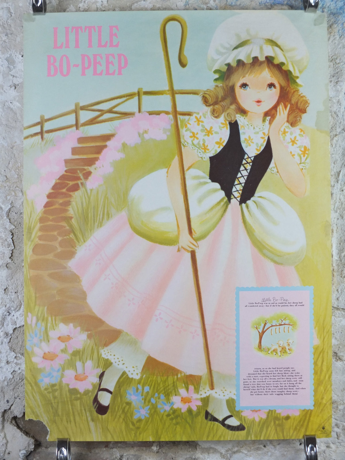 1970s Little Bo Peep Nursery Poster, Vintage nursery rhyme, from Rustcraft greeting cards, wall art decor