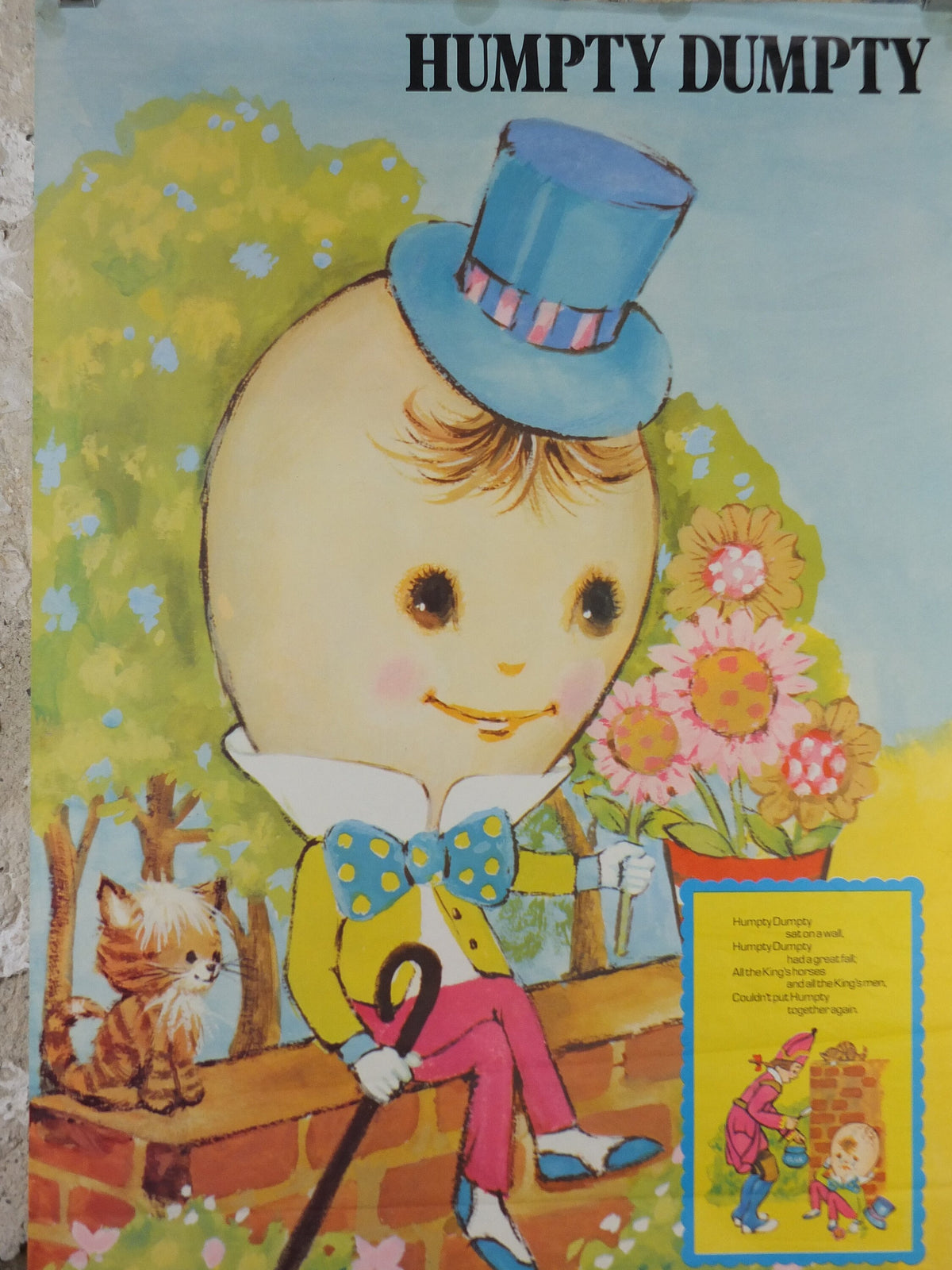 1970s Humpty Dumpty Nursery Poster, Vintage nursery rhyme, from Rustcraft greeting cards, wall art decor