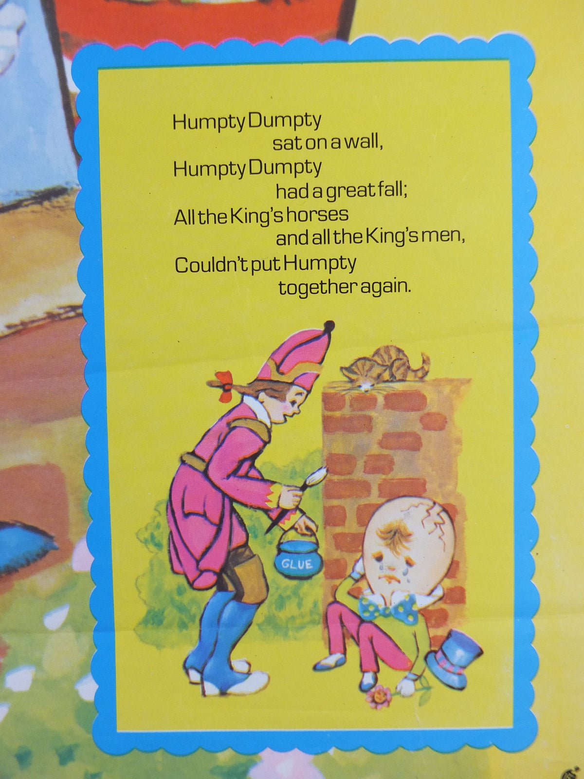 1970s Humpty Dumpty Nursery Poster, Vintage nursery rhyme, from Rustcraft greeting cards, wall art decor