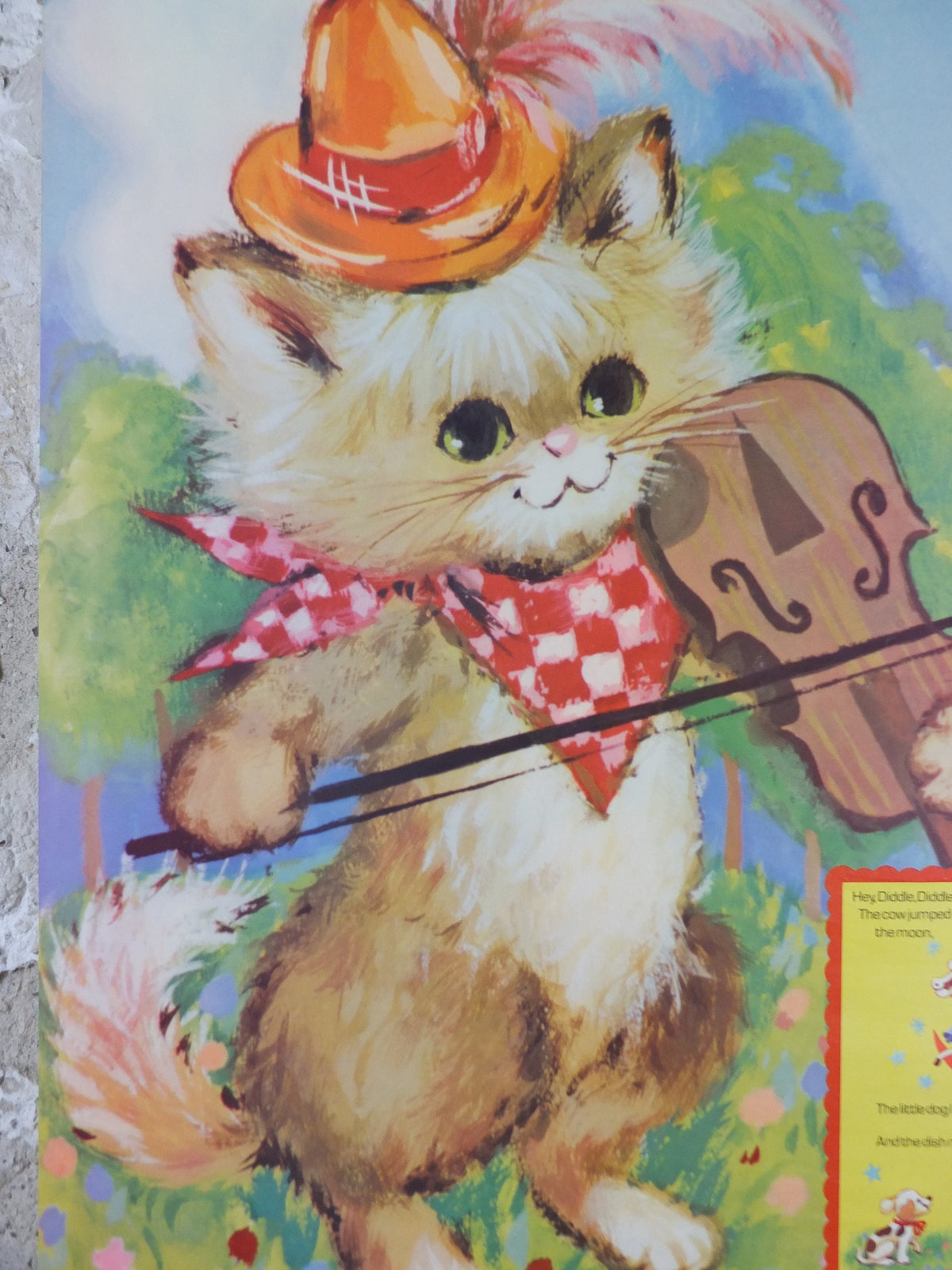 1970s Hey Diddle Diddle Nursery Poster, Vintage nursery rhyme, from Rustcraft greeting cards, wall art decor