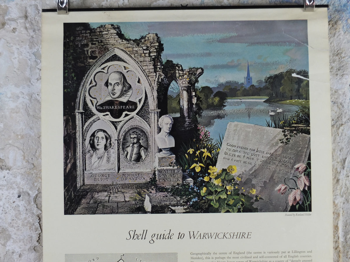 Shell Guide to Warwickshire Poster, England by Rowland Hilder 1950s vintage, The Key to the Countryside, educational wall art and decor