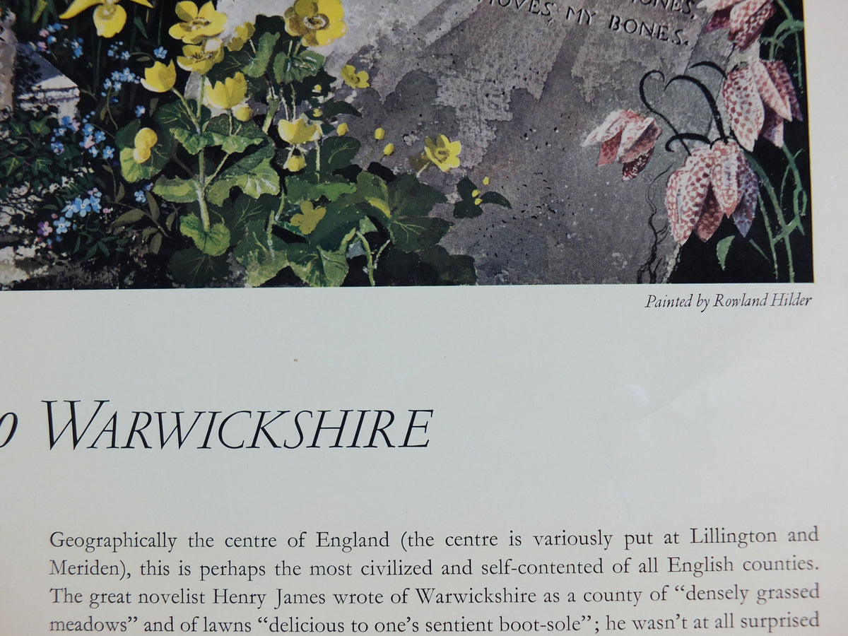Shell Guide to Warwickshire Poster, England by Rowland Hilder 1950s vintage, The Key to the Countryside, educational wall art and decor