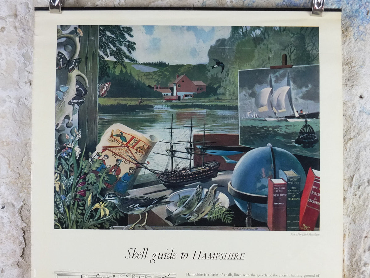 Shell Guide to Hampshire Poster, England by Keith Shackleton 1950s vintage, The Key to the Countryside, educational wall art and decor