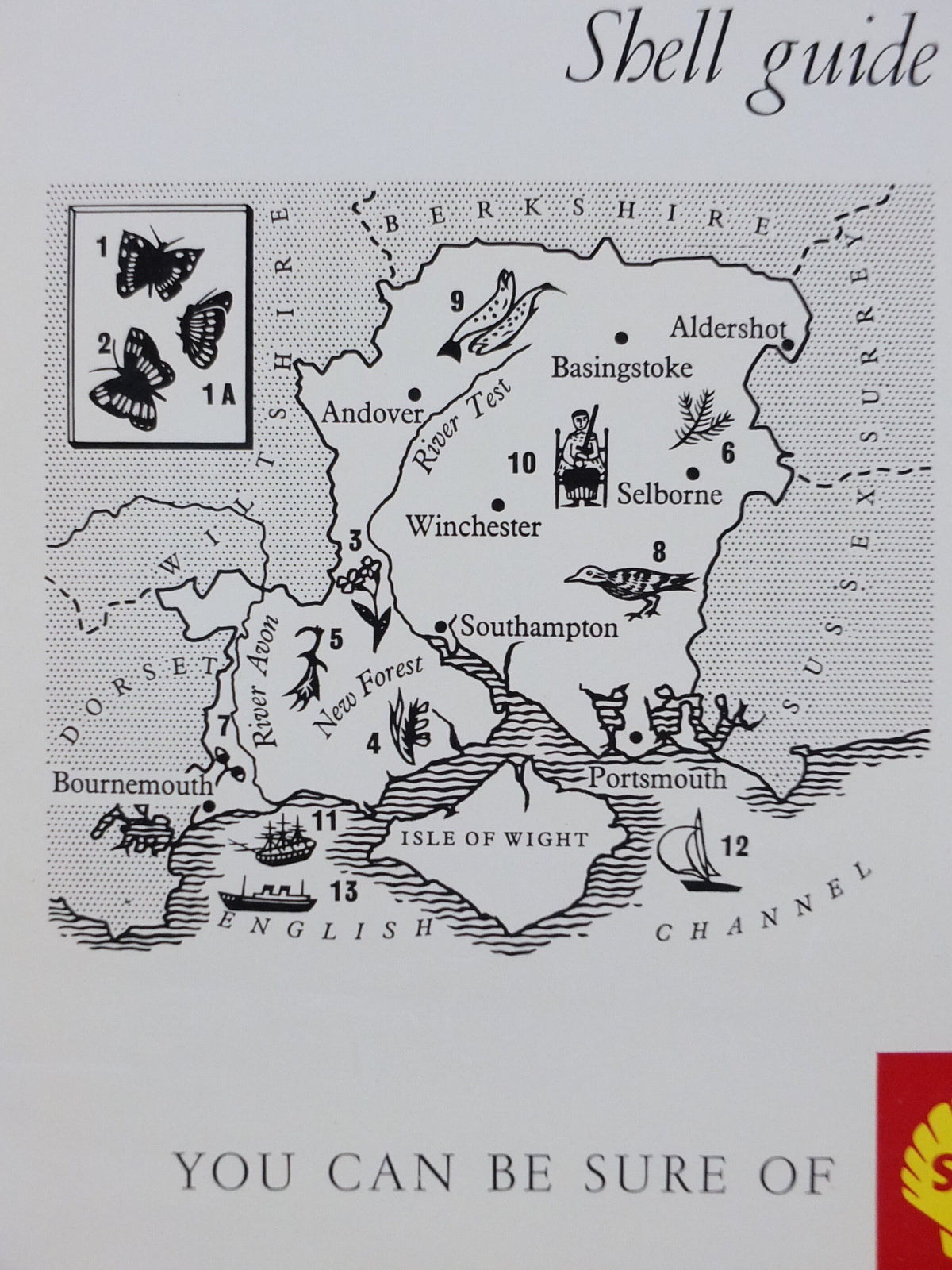 Shell Guide to Hampshire Poster, England by Keith Shackleton 1950s vintage, The Key to the Countryside, educational wall art and decor