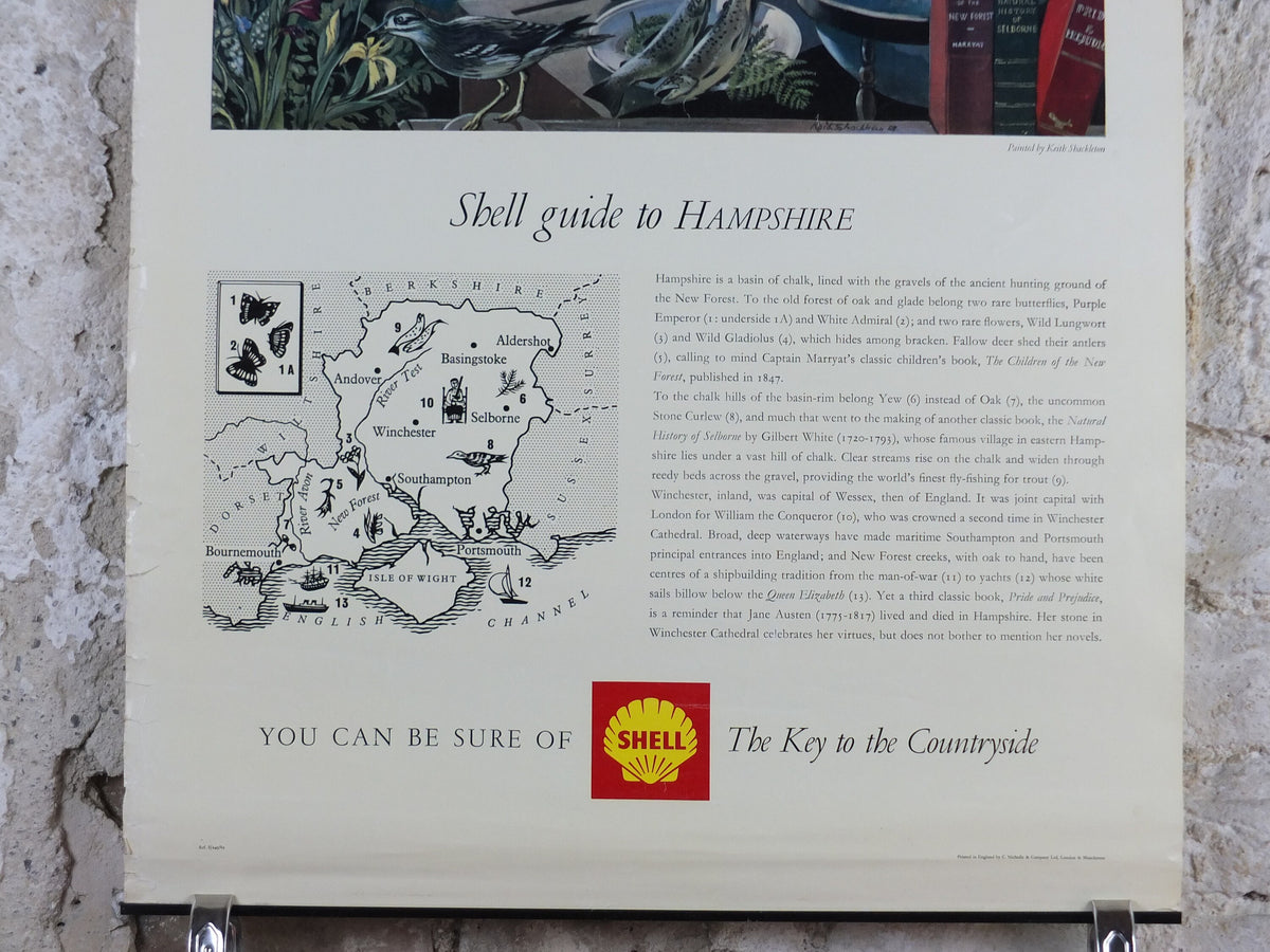 Shell Guide to Hampshire Poster, England by Keith Shackleton 1950s vintage, The Key to the Countryside, educational wall art and decor