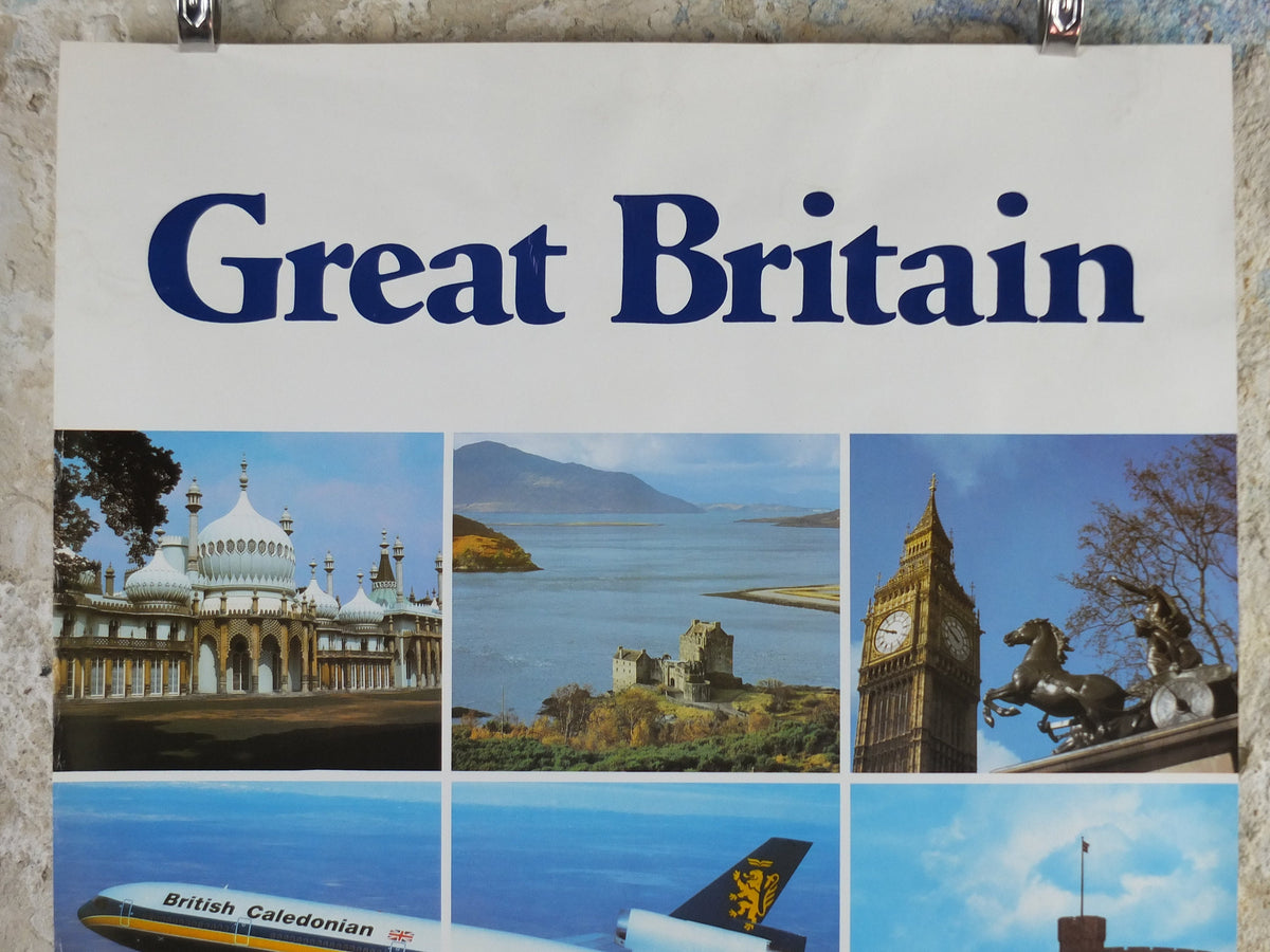 1970s British Caledonian Airways Poster, Great Britain, McDonnell Douglas DC 10, Aviation, travel wall art decor
