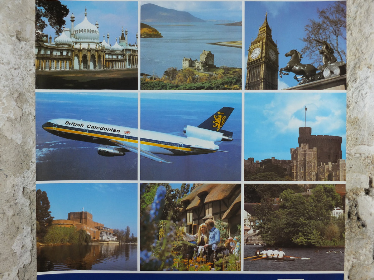 1970s British Caledonian Airways Poster, Great Britain, McDonnell Douglas DC 10, Aviation, travel wall art decor
