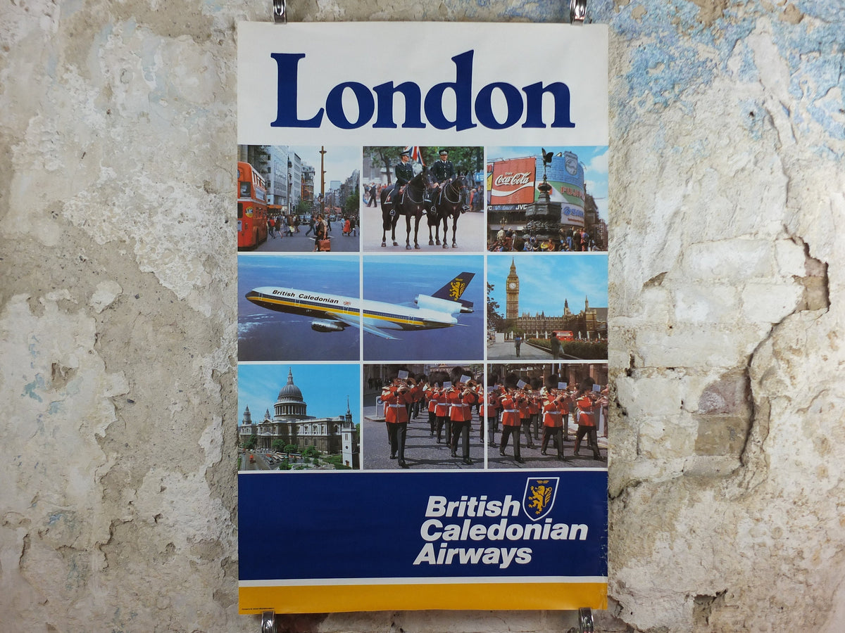 1970s British Caledonian Airways Poster, London, McDonnell Douglas DC 10, Aviation, travel wall art decor