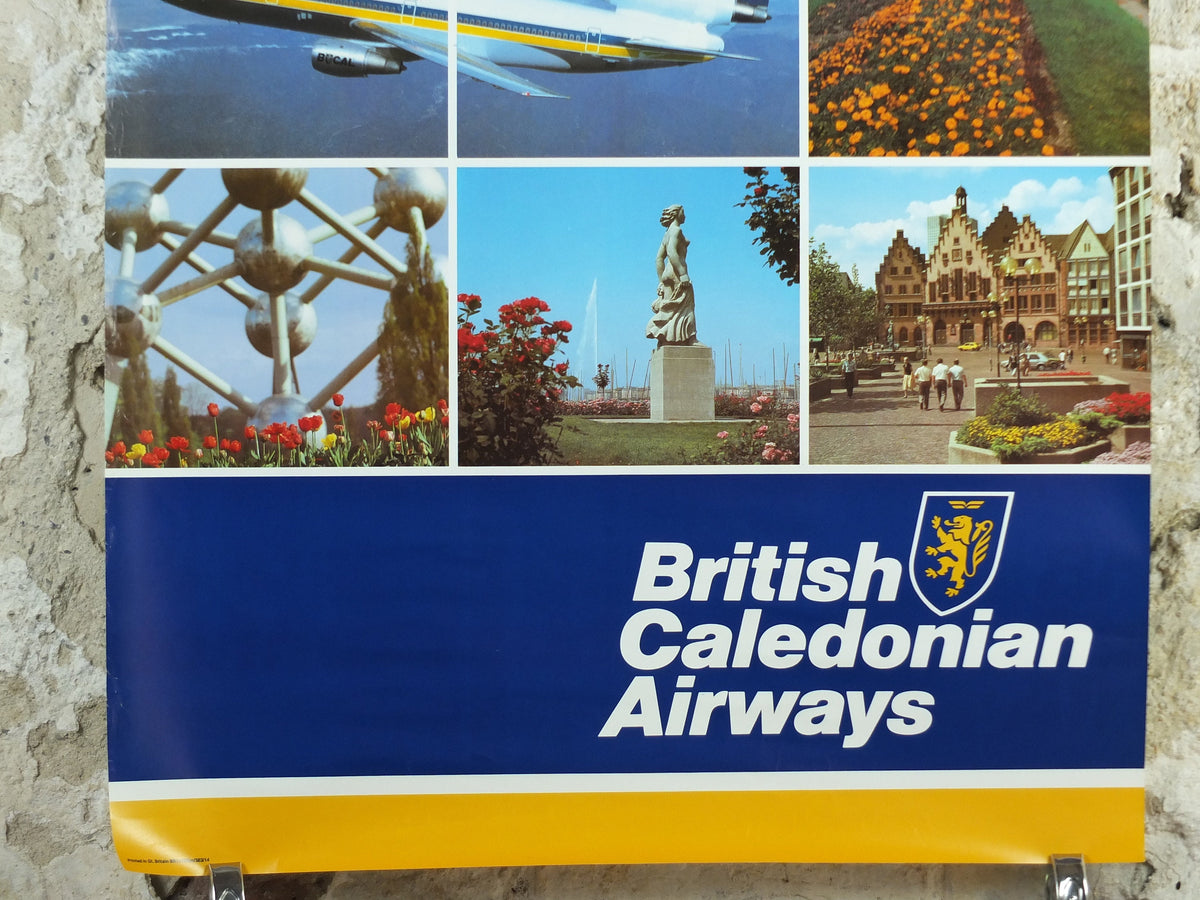 1970s British Caledonian Airways Poster, Europe, McDonnell Douglas DC 10, Aviation, travel wall art decor