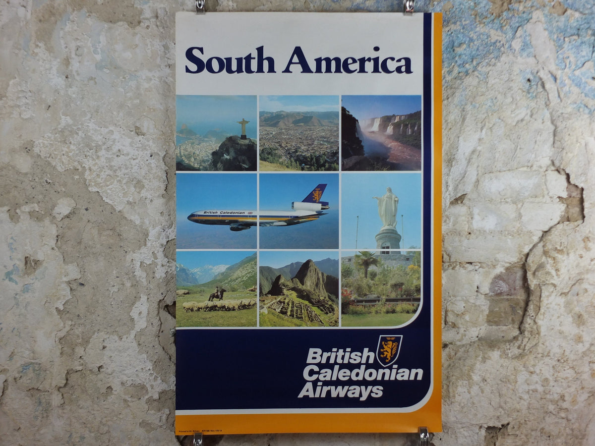 1970s British Caledonian Airways Poster, South America, McDonnell Douglas DC 10, Aviation, travel wall art decor