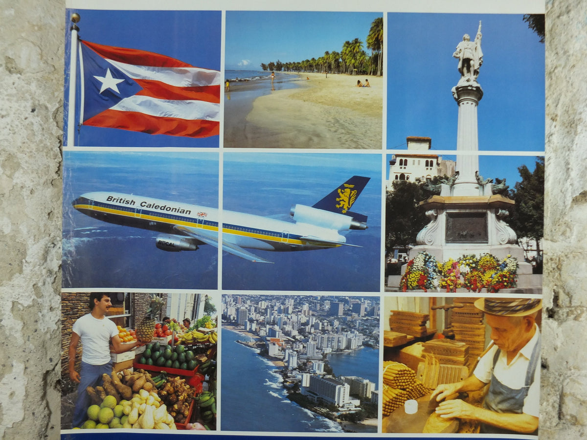 1970s British Caledonian Airways Poster, Caribbean - Puerto Rico, McDonnell Douglas DC 10, Aviation, travel wall art decor