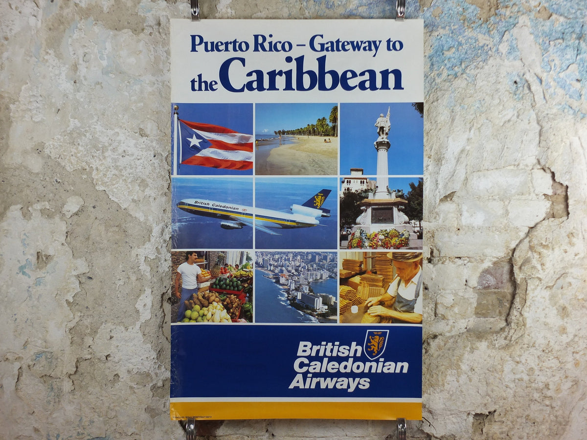 1970s British Caledonian Airways Poster, Caribbean - Puerto Rico, McDonnell Douglas DC 10, Aviation, travel wall art decor