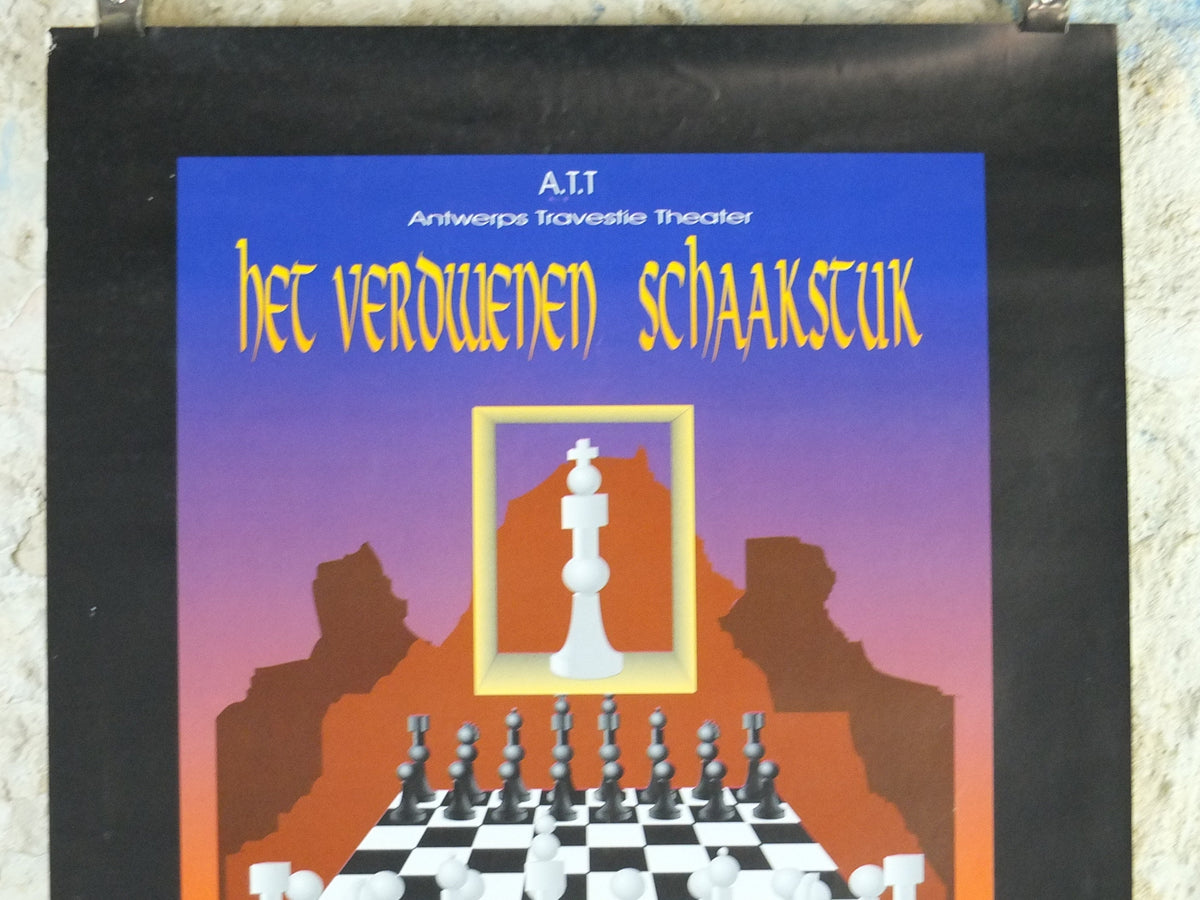 1996 Chess Theatre Poster, "The Missing Chess Piece" or "Het Verdwenen Schaastuk", chessboard, film cinema memorabila, wall art decor