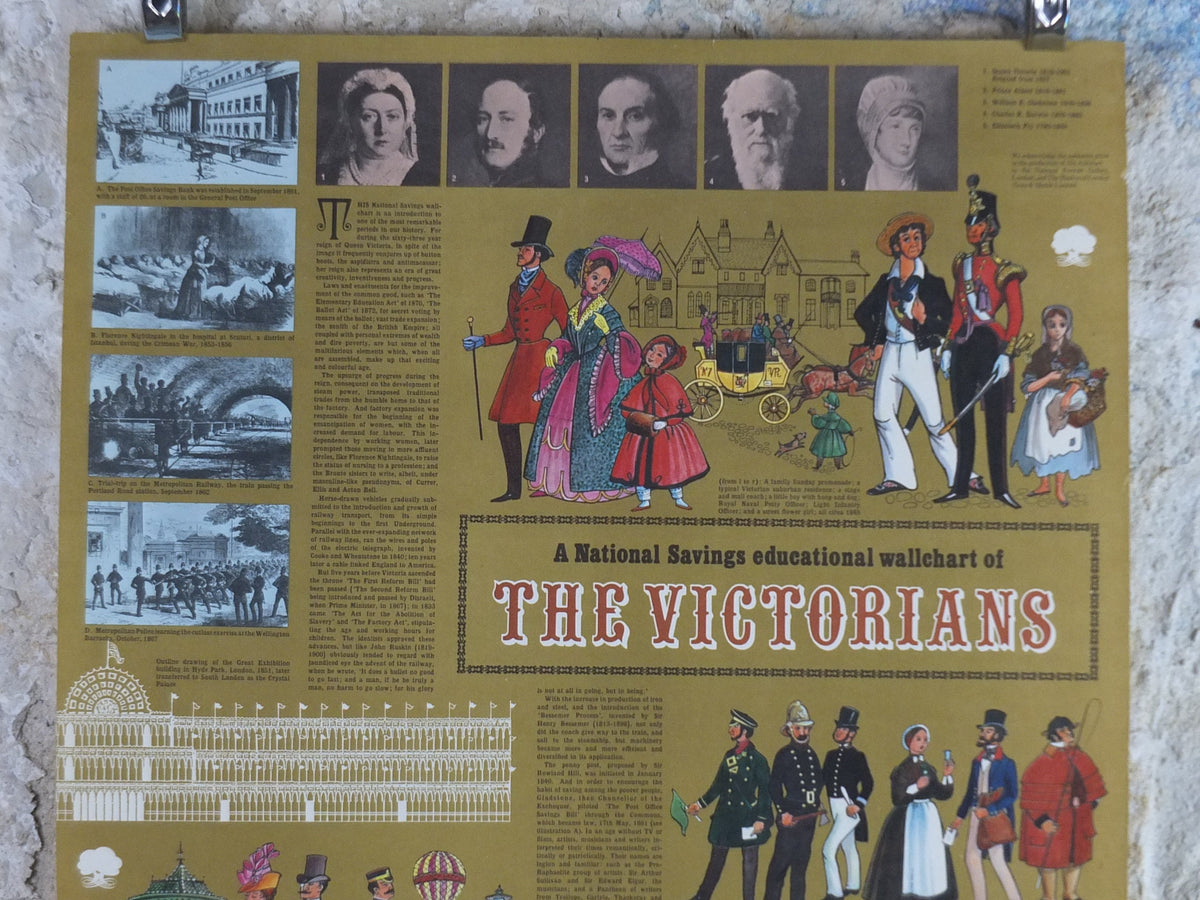 1960s Original National Savings Poster, Education wallchart of the Victorians, England, wall art retro decor