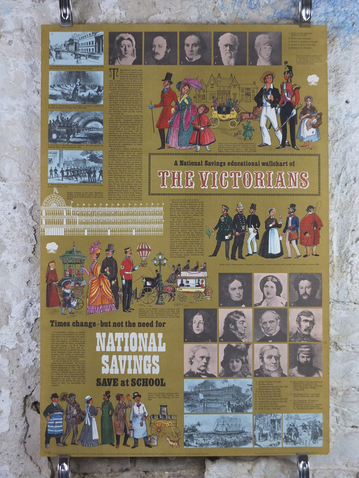 1960s Original National Savings Poster, Education wallchart of the Victorians, England, wall art retro decor