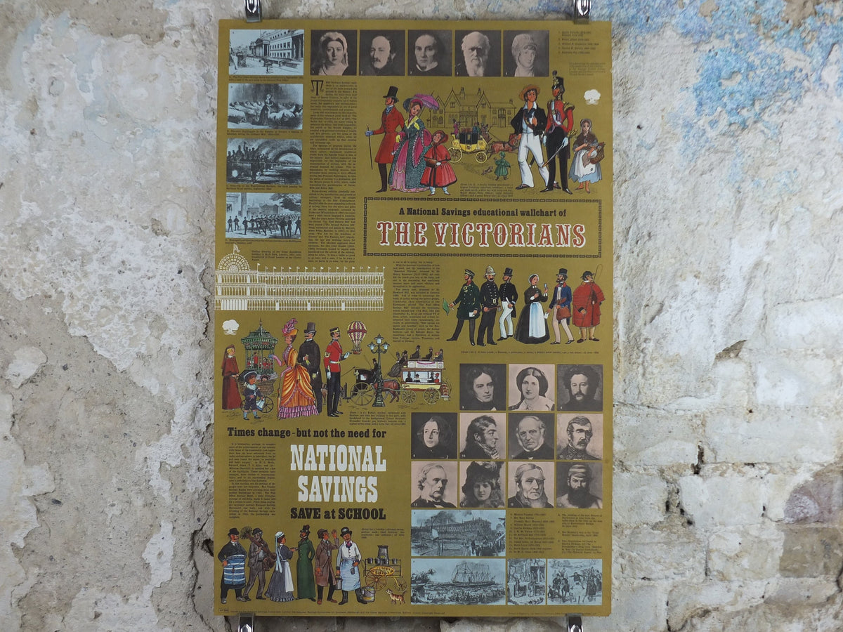 1960s Original National Savings Poster, Education wallchart of the Victorians, England, wall art retro decor