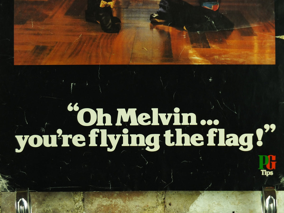 1970s PG Tips Chimpanze Poster, Oh Melvin you're flying the flag, tea, tea bags, kitchen, distressed condition, wall art retro decor
