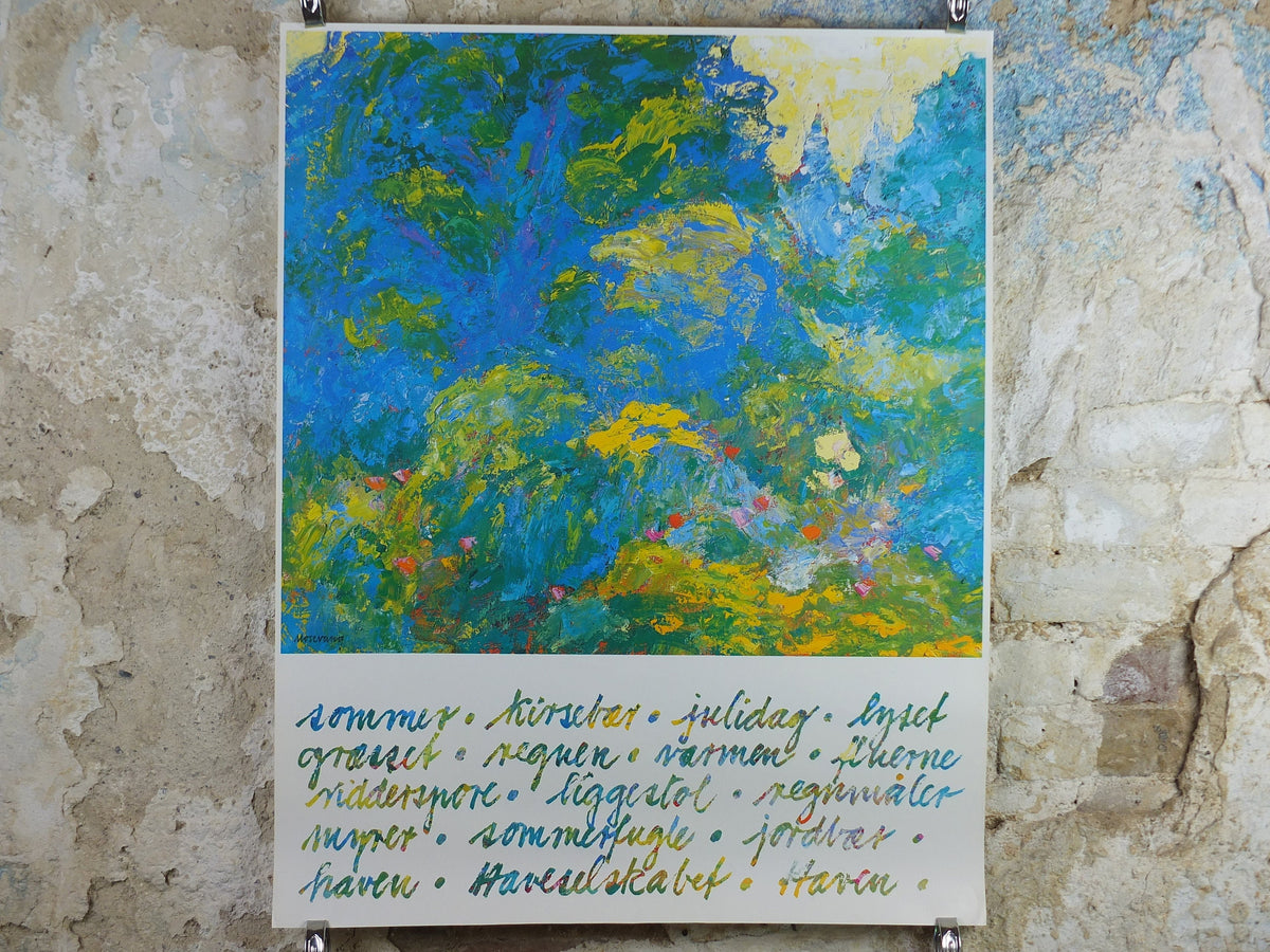 1980s Leif Mosevang Poster, Summer, The Seasons, colourful painting, Scandanavian Danish Design, wall art decor