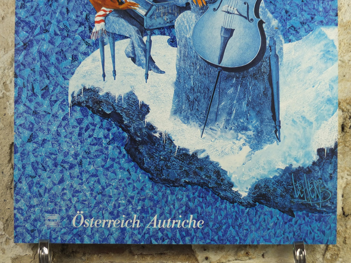 1972 Helmut Leherb Poster, A girl playing her cello on cloud, Lotte mit Cello, Vienna School of Fantastic Realism, Surrealism wall art decor